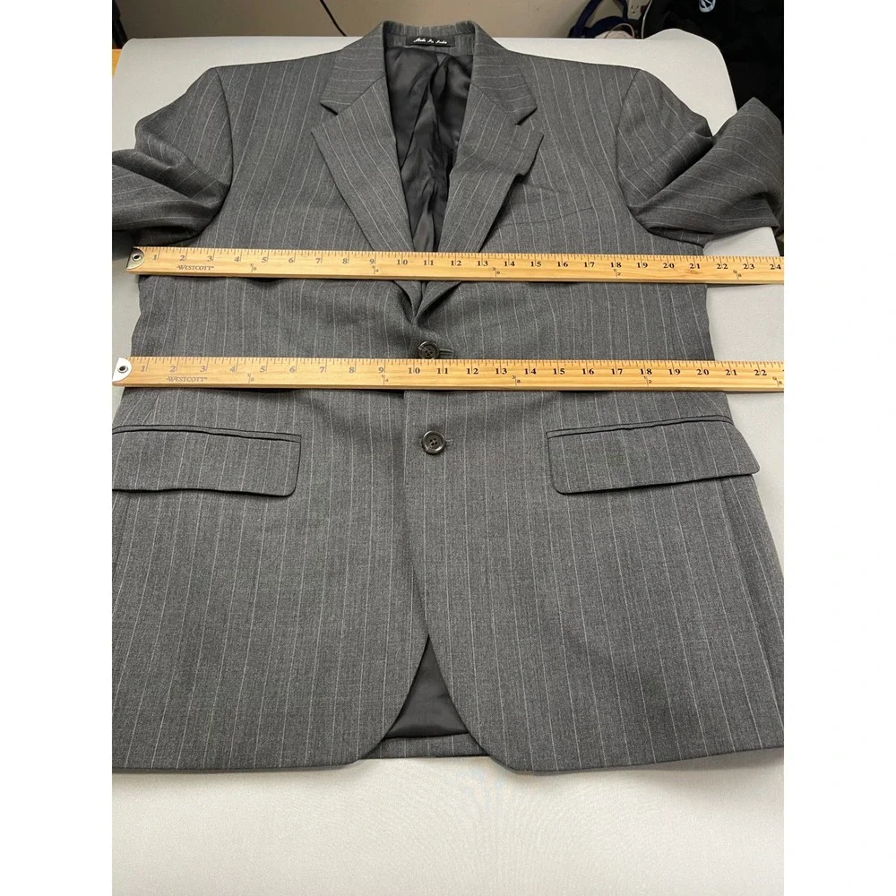 Chaps Mens 100% Wool Pinstripe 2 Piece Suit Charcoal Grey 40S 33W x 30L‎